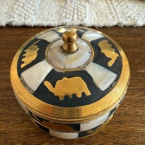 Vintage Black and Gold Brass Mother of Pearl Small Trinket Box